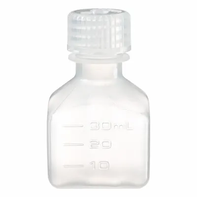 NALGENE Graduated Bottle: 30 mL, 1 fl oz, PPCO, Natural, 20 mm Screw Closure Size - PPCO Rectangular Lab Bottles