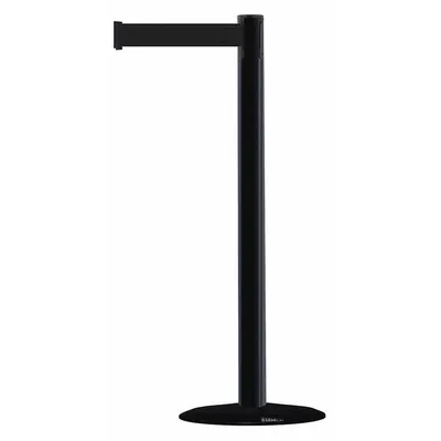 TENSABARRIER Barrier Post with Belt: Black, No Pattern, No Legend, 7 1/2 ft Belt Lg - Solid-Color Retractable Belt Post Barriers