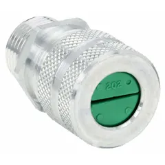 Straight metallic cable grip for securing and sealing flexible cords in hazardous locations. Aluminum body with silver finish, 1/2 in MNPT box connection, NPT thread. Accommodates cord diameters from 0.06 in to 0.13 in. Green color-coded grommet. Rated Class II, Division 1 & 2 for environments with combustible dust.