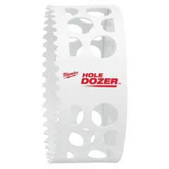 Bi-metal hole saw for cutting wood, metal, and plastic. Features 3.5 teeth per inch and a maximum cutting depth of 1-5/8 in. Thread size 5/8-18. Suitable for general construction, electrical, and plumbing applications requiring a 4-1/4 in diameter hole.
