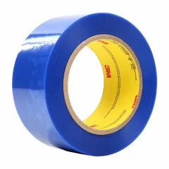 Polyester film tape with silicone adhesive, blue color. Designed for masking during powder coating, anodizing, and other finishing processes requiring high-temperature resistance. Provides clean removal without residue after bake cycles.