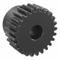 Metric spur gear with standard hub, 25 teeth, module m 1, 8 mm bore diameter, 20° pressure angle. Made of S45C carbon steel with black oxide finish, precision class JIS N8 (JIS B1702-1:1998). Hub includes set screws for secure mounting. Used in power transmission and motion control applications such as industrial machinery, conveyors, and automation systems