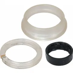 This spout ring is constructed from plastic and rubber with a black/white finish. It has an overall height of 11/16 inches. Used as a replacement part in commercial faucets to secure the spout and prevent leaks.