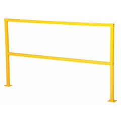 This VESTIL handrail section is made of yellow steel with a square profile. It features two rail levels and a bolt-on mounting style. Designed for use in industrial environments where a toe board is not required, it provides fall protection along walkways, platforms, and mezzanines.