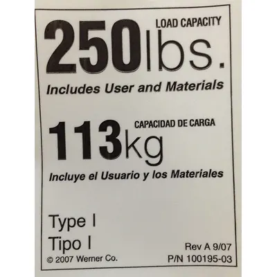 WERNER Duty Rating Label Replacement - Material Handling Parts
