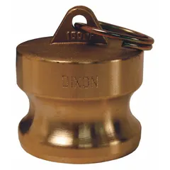 Forged brass dust plug for cam-and-groove couplings. Seals open coupler ends to prevent dirt, debris, and moisture ingress. Rated for 75 psi maximum working pressure at 70°F. Overall length 3 1/8 inches.