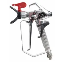 This airless spray gun from TITAN is designed for applying coatings and paints, delivering spray patterns from 1 in to 12 in. It includes a No Build Tip Guard and a 517 Tip, with a 1/4 in air inlet. Suitable for industrial finishing, maintenance painting, and protective coating applications