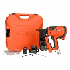 Cordless siding nailer with 0° magazine angle and paper strip collation. Sequential firing mode for precise placement. Includes one 1.2 Ah battery; charger not included. Suitable for installing siding materials in construction and remodeling applications.