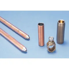 Copper bonded steel grounding rod, 5/8 in diameter, 4 ft overall length. Includes one ground rod connector. Used to provide a low-impedance path to earth for electrical systems in commercial, industrial, and utility grounding applications.