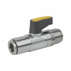 Brass two-piece straight ball valve with push x push connections and locking lever handle. Used for on/off control of water, air, and non-corrosive fluids in industrial piping systems. Pack of 25.
