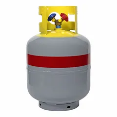 This refrigerant recovery cylinder has a 723 cu in volume and 30 lb capacity, designed for use with R-454B refrigerant. It is A2L compatible, making it suitable for recovering and storing flammable (A2L) refrigerants during HVAC service or decommissioning. The cylinder meets safety requirements for recovery operations in commercial and industrial refrigeration systems.