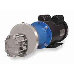 Mag-drive rotary gear pump with 316 stainless steel body and 316 SS gear. Operates on 230/460V AC, 3 hp. Ports are 1-1/2" FNPT. Suitable for transferring clean or corrosive liquids in industrial fluid handling systems.