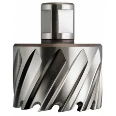 This high-speed steel annular cutter features a TiCN coating for extended tool life. With a 1 1/8 in cutter diameter and 1 in maximum cutting depth, it is suited for general cutting of structural steel, plate, and pipe in fabrication and maintenance applications. The Weldon Flat shank ensures secure mounting in compatible power tools.