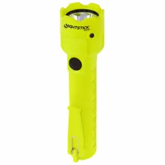 Green LED handheld flashlight with 140 lumen output and 14-hour runtime at maximum brightness. Powered by 3 AA batteries. Intrinsically safe design for use in hazardous locations where flammable gases, vapors, or dust may be present.