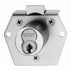 This latchbolt cabinet and drawer lock features a vertical diamond design and is compatible with Small Format Interchangeable Cores (SFIC). It has a body height of 2 1/8 inches and a body width of 1 7/8 inches. The lock is keyed but does not include a core or key. Suitable for securing cabinets, drawers, and storage units in commercial and institutional settings.