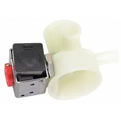 OEM replacement drain valve for humidifiers, constructed of plastic with an overall width of 4 3/4 inches. Designed for water media, compatible with part numbers 42FH77 and 154016P2. Used in HVAC and precision cooling systems to drain condensate or discharge water.