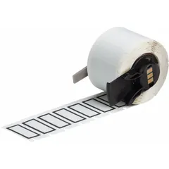 This precut label roll consists of 500 gray polyester labels, each measuring 1 1/8 in x 1/2 in. The material is halogen-free and designed for use with the M611 printer series. Typical applications include wire, component, and equipment marking in industrial settings.