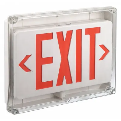 OEM Exit Sign: With Battery Backup, Red, 1 Faces, Plastic, Nickel Cadmium, Wall - Wet Location Rated Exit Signs