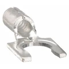 Non-insulated locking fork terminal for #8 stud size, accepting 22 AWG to 18 AWG wire. Rated 600 V. Suitable for secure electrical connections in control panels, junction boxes, and industrial equipment.