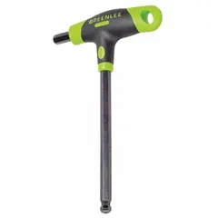 This T-shaped dual-tip hex key features ball ends for angled access to fasteners in confined spaces. Constructed from alloy steel with a black oxide finish, it has a 3/8 in SAE tip size and short length. Suitable for tightening or loosening hex socket fasteners in maintenance, assembly, and repair tasks.