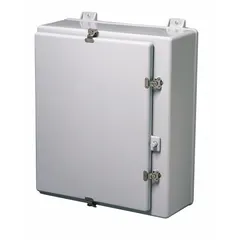 This WIEGMANN nonmetallic enclosure is constructed of fiberglass and measures 20 x 16 x 10 inches. It features a solid hinged cover and is rated NEMA 1, 12, 3, 3R, and 4X for protection against corrosion, rain, and washdowns. Knockouts are not included. Suitable for housing electrical controls, terminals, and instruments in harsh indoor and outdoor environments.