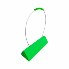 Single aircraft wheel chock made of urethane with overall dimensions of 24 in length, 8 in width, and 6 in height. Used to secure parked aircraft by preventing wheel movement on tarmacs, hangars, and runways in commercial aviation, military, and cargo operations.