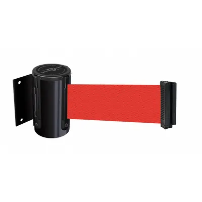 TENSABARRIER Retractable Belt Barrier: Fixed Mounting Plate, 7 1/2 ft Belt Lg, Pattern - Wall-Mount Retractable Belt Barriers