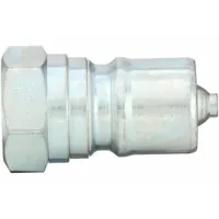 Steel hydraulic quick-connect coupling plug with 1/4"-18 thread and nitrile seal. Rated for 11 lpm max flow rate. Used in fluid power systems for rapid connection and disconnection of hydraulic lines in industrial machinery and mobile equipment
