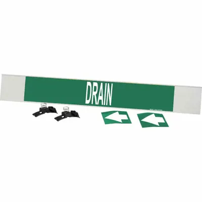 BRADY Pipe Marker: Drain - Drain Fiberglass Carrier Mounted with Strapping Pipe Markers