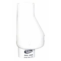 PVC inline spring-loaded swing check valve with 1 in pipe size and socket x socket connections. Female socket ends. Prevents backflow in low-pressure fluid systems such as water, wastewater, and chemical processing.