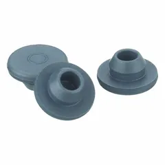 This synthetic rubber stopper is made of bromobutyl material and complies with USP <381> standards for elastomeric closures. It features a gray color, size 13 with a 13 mm top diameter, 7.82 mm bottom diameter, and 6.25 mm overall height. Commonly used to seal vials and bottles in laboratory and pharmaceutical container applications.