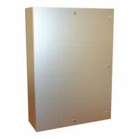 This 304 stainless steel enclosure measures 42 x 30 x 10 inches and features a hinged cover with a 1/4-turn latch. Rated NEMA 12/13/3R/4/4X, it provides protection against dust, falling dirt, dripping water, rain, sleet, hose-directed water, and corrosion. Suitable for housing electrical controls and instrumentation in industrial environments requiring washdown or corrosion resistance. Knockouts are not included
