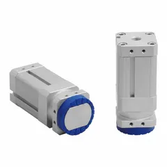 Magnetic gripper for handling perforated metal sheets and parts where vacuum suction is ineffective. Features a G1/4 in connection, maximum holding force of 385 N, and a 41.5 mm magnet diameter. Includes a friction ring for improved grip on coated or slippery surfaces. Pneumatic-actuated for reliable release.