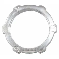 This steel, zinc-plated locknut is designed for use with 3-inch trade size rigid metal conduit (RMC) and intermediate metal conduit (IMC). It provides a secure threaded connection to lock conduit fittings against junction boxes or enclosures, ensuring a stable and grounded conduit system. Suitable for indoor and outdoor industrial electrical installations.