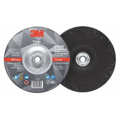 3M Depressed Center Grinding Wheel: Type 27, 7" x 1/4" x 5/8"-11, Ceramic - Cool-Cutting Grinding Wheels for Carbon & Stainless Steel