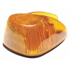 LED marker light with amber lens and triangular shape for surface mounting via hole mount. Rated IP67 for dust and water ingress protection and SAE P2 for identification and clearance lighting on vehicles and equipment.