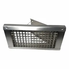 Mill aluminum louvered grille with silver finish for exposed duct mounting. Measures 7 1/4 in height, 27 1/8 in width, 2 in depth, with 3/4 in bar spacing. Used in HVAC systems to direct supply or return air from ducts into a space.