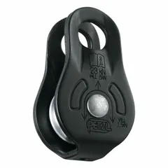 Single-sheave mounted pulley for rope up to 1/2 inch diameter. Sheave outside diameter is 27/32 inch. Used for redirecting loads or creating mechanical advantage in rope access, industrial rigging, and rescue systems.