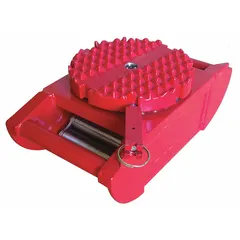 This machine roller features a textured top plate and 15 rollers for moving heavy loads. With a 5 in deck height and a 5 3/4 in L x 5 3/4 in W top plate, it is suited for repositioning machinery and equipment in industrial settings. The red finish provides visibility.