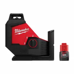 This plane laser level projects a single green beam for manual leveling tasks. It provides accuracy of +/- 1/8 inch at 33 feet. The laser is powered by the M12 system and includes one battery. Typical applications include alignment, leveling, and layout in construction and interior finishing.