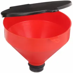 This polypropylene drum funnel features a lockable lid to help prevent unauthorized access or contamination during fluid transfer. With a 10 in x 8 1/2 in opening and a 2 in spout diameter, it is designed for use with drums that have a lockable lid. Suitable for controlled pouring in industrial material handling applications.