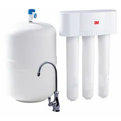 This reverse osmosis water filter system reduces turbidity to improve water clarity. With a maximum operating temperature of 100°F and maximum operating pressure of 125 psi, it is suited for industrial or commercial water treatment applications. Overall height is 16 inches.
