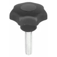 This 7-arm knob features a plastic body with a steel threaded stud for manual clamping, positioning, and adjustment on machinery and fixtures. The multi-arm design provides a secure, ergonomic grip for frequent hand-tightening in industrial assembly, jig, and workholding applications. With a 25 mm diameter, M5 thread, and 30 mm thread length, it is suited for light-duty manual adjustment tasks
