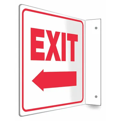 CONDOR Safety Sign: PETG, Mounting Holes Sign Mounting, 8 in x 8 in Nominal Sign Size - L-Shape Projection Exit (Left Arrow) Signs