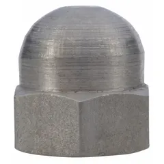 This low crown acorn nut is a pump part used to secure and protect threaded studs on industrial pumps. Its low-profile design helps prevent debris buildup and is suitable for tight clearance applications. Commonly applied in water treatment, HVAC, and manufacturing systems.