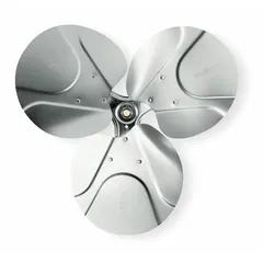 This Dayton aluminum fan propeller has a 12-inch diameter and 3 blades. It is designed for clockwise-facing discharge, making it suitable for moving air in HVAC and refrigeration systems such as condenser fans and unit coolers.