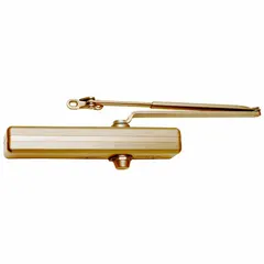 Grade 2 medium duty door closer for interior or exterior use. Bronze finish, 12 1/4 in length, non-hold open type with regular arm and adjustable spring size 6. ADA compliant. Controls door closing speed on commercial or industrial doors.
