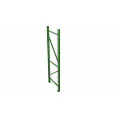 This green steel upright frame is 8 ft tall and 36 in deep, with a 14 ga upright gauge and 3 in x 1-5/8 in posts. The teardrop design enables tool-free beam adjustments, making it suitable for building pallet racking systems in warehouses and distribution centers to store palletized goods.