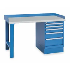 Laminate-top workbench with a single pedestal base, measuring 72 in x 30 in and finished in blue. Supports an overall load capacity of 1,000 lb. Suitable for assembly, inspection, and light manufacturing tasks in industrial workshops, laboratories, and maintenance areas.
