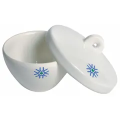 Glazed porcelain crucible cover with 45 mm diameter, rated for maximum operating temperature of 1150°C. Used to seal standard crucibles during high-temperature processes such as ashing, melting, or sintering in laboratory and industrial furnaces.